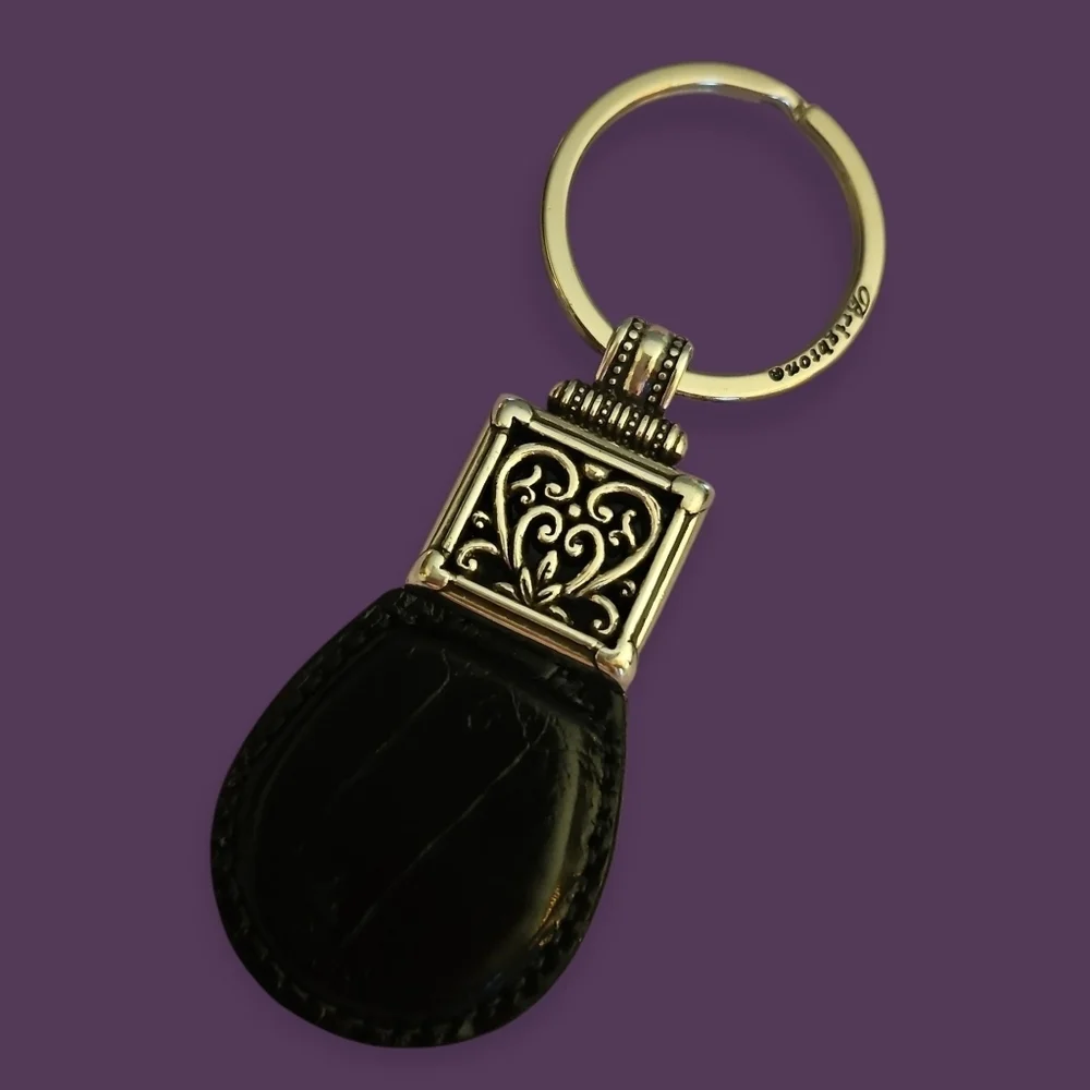 BRIGHTON 1990s Black Leather Key Fob Ring Keychain